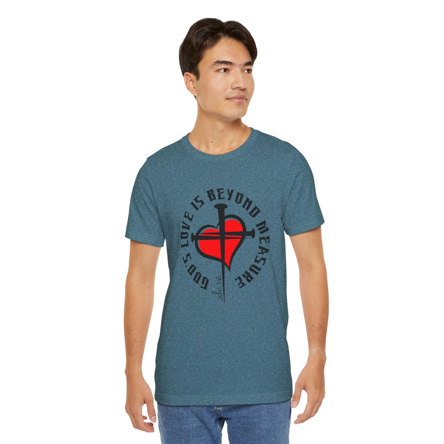 Love Beyond Measure Nail Cross Bella Canvas T-Shirt | John 3:16 Unisex Scripture Art Tee