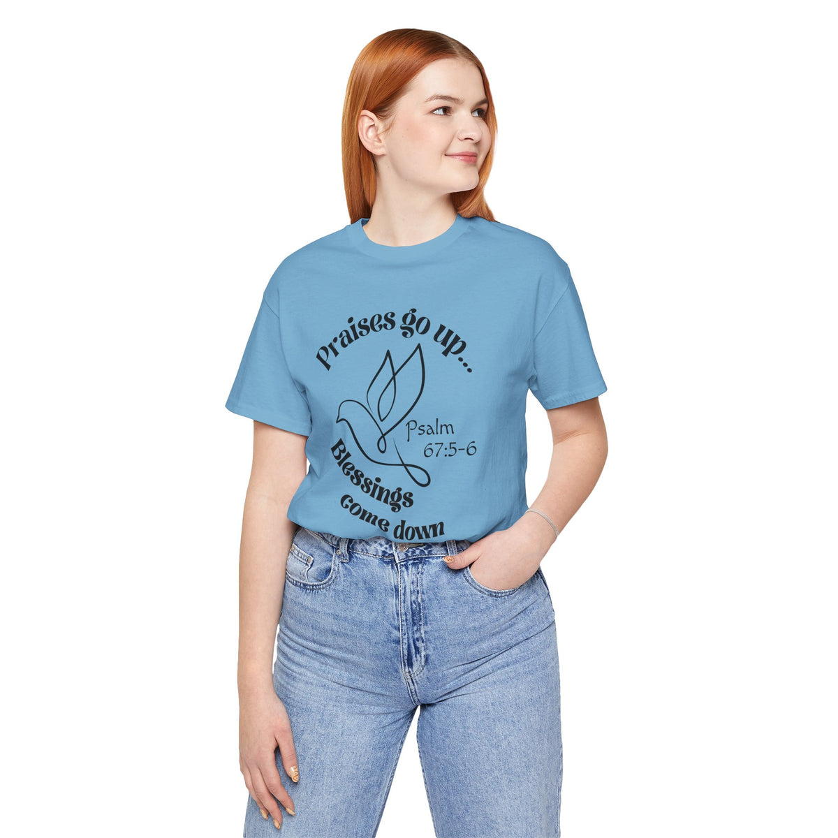 Praises Rise...Blessings Fall Bella Canvas T-Shirt | Psalm 67:5-6 Christian Tee