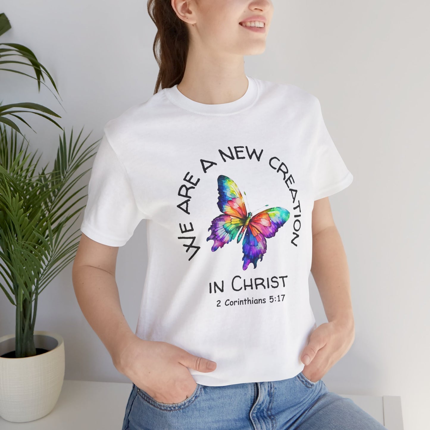 Butterfly New Creation Bella Canvas T‑Shirt | 2 Corinthians 5:17 Christian Faith Tee