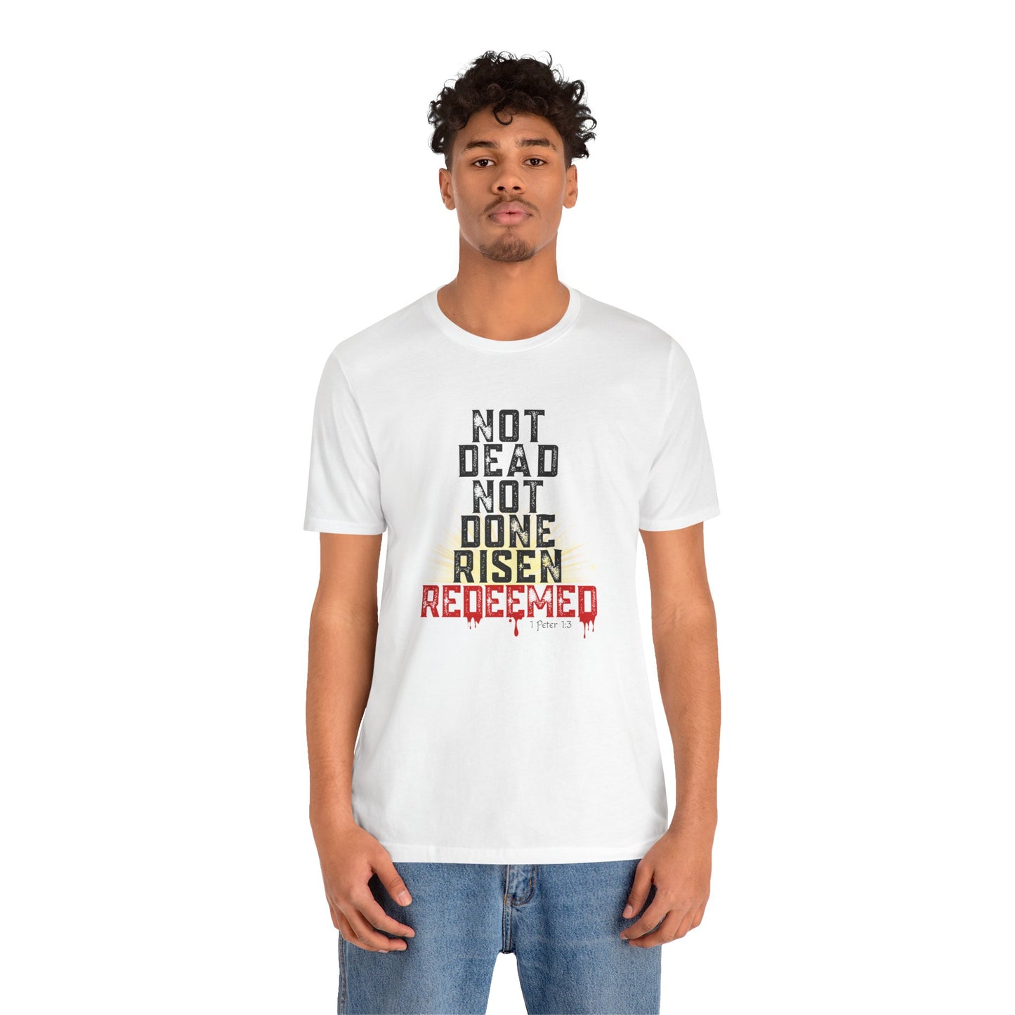 Risen & Redeemed Bold Bella Canvas Men's T-Shirt | 1 Peter 1:3 Christian Tee