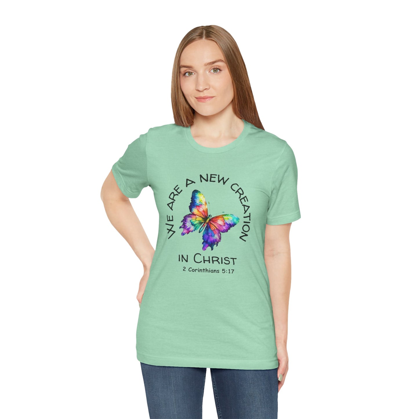 Butterfly New Creation Bella Canvas T‑Shirt | 2 Corinthians 5:17 Christian Faith Tee