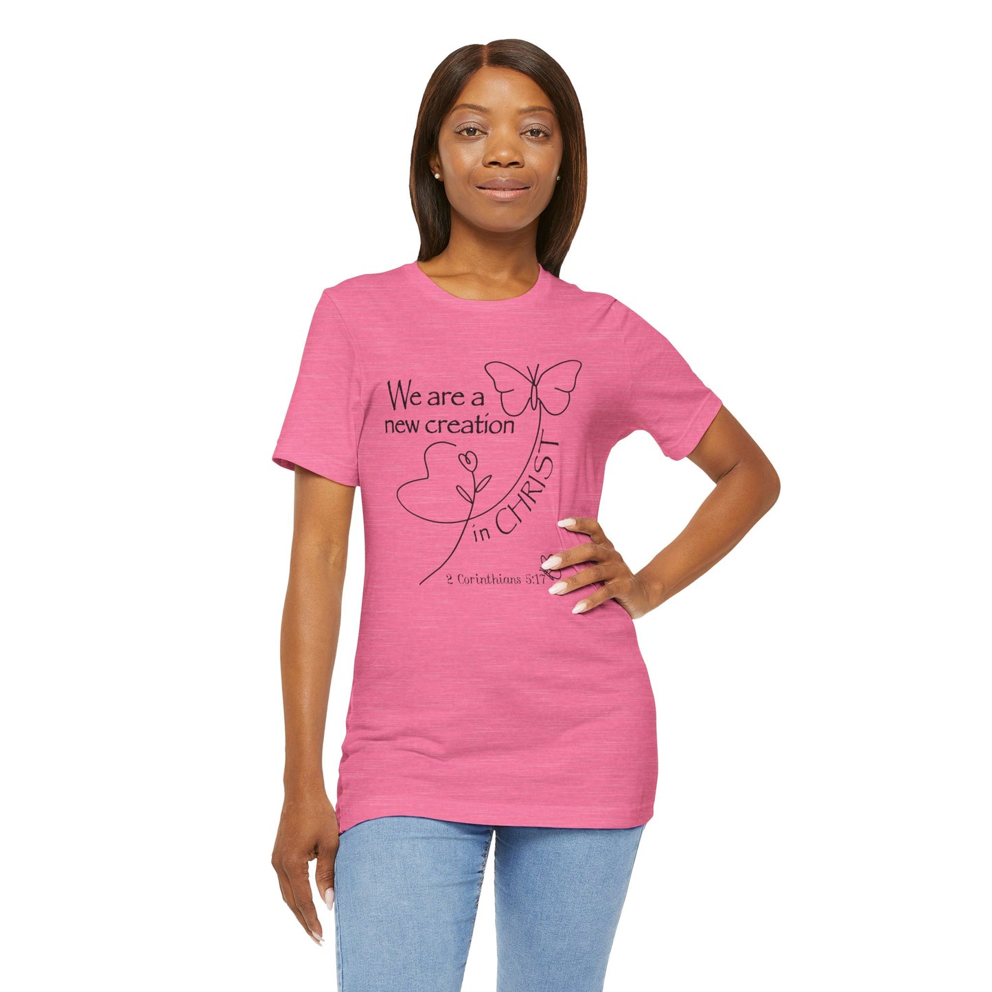 New Creation Butterfly Bella Canvas T‑Shirt | 2 Corinthians 5:17 Bible Verse Tee