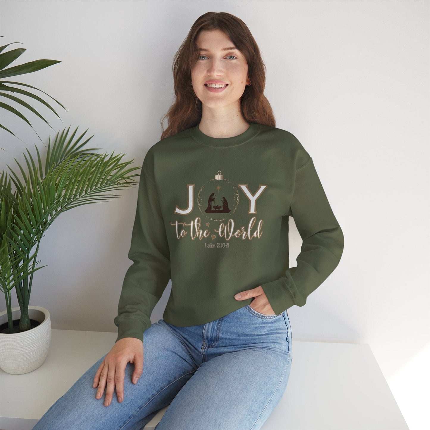 Joy to the World Crewneck Sweatshirt | Luke 2:10-11 Nativity Christmas Design