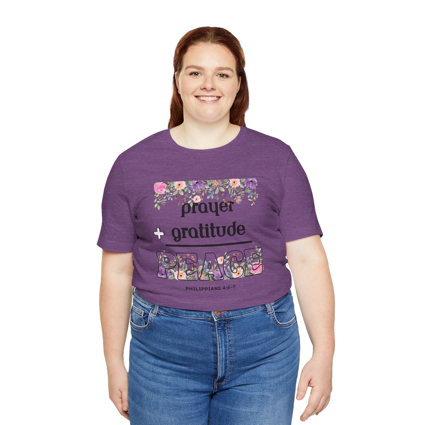 Prayer Plus Gratitude Equals Peace Bella Canvas T-Shirt | Philippians 4:6-7 Scripture Art Tee