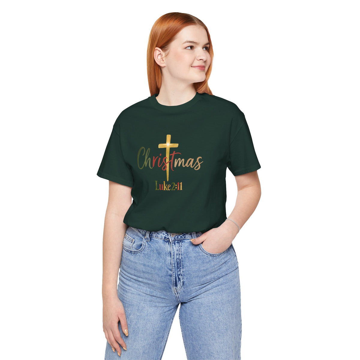 A Savior Is Born Christmas Cross Bella Canvas T-Shirt | Luke 2:11 Christian Tee