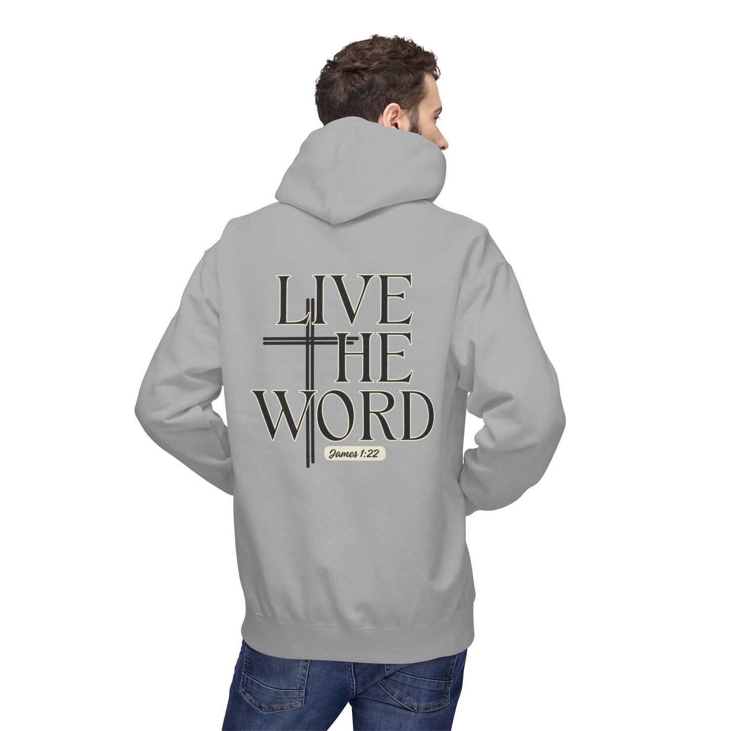 Live the Word Men’s Hoodie | James 1:22 Christian Cross Edition