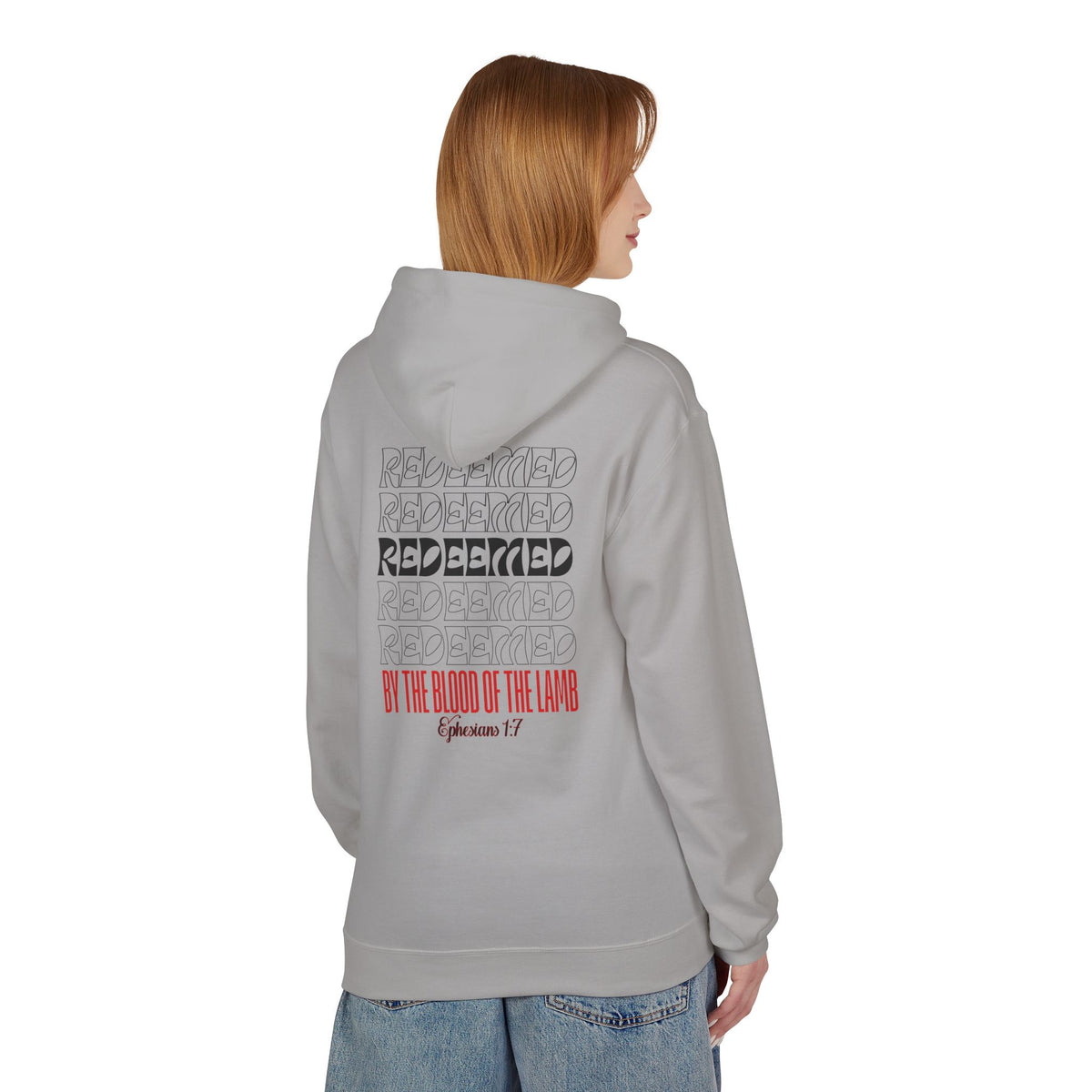Redeemed by the Blood Unisex Christian Premium Hoodie | Ephesians 1:7 Bible Verse Hoodie