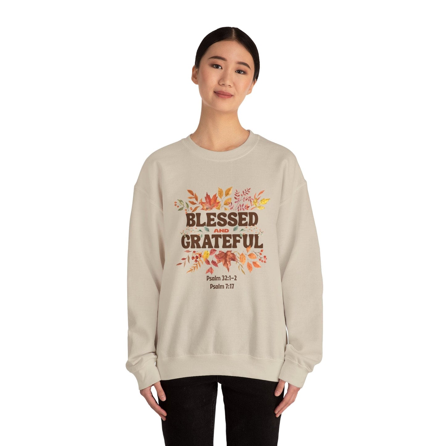 Blessed and Grateful | Christian Fall Sweatshirt Inspired by Psalm 7:17 & Psalm 32:1-2