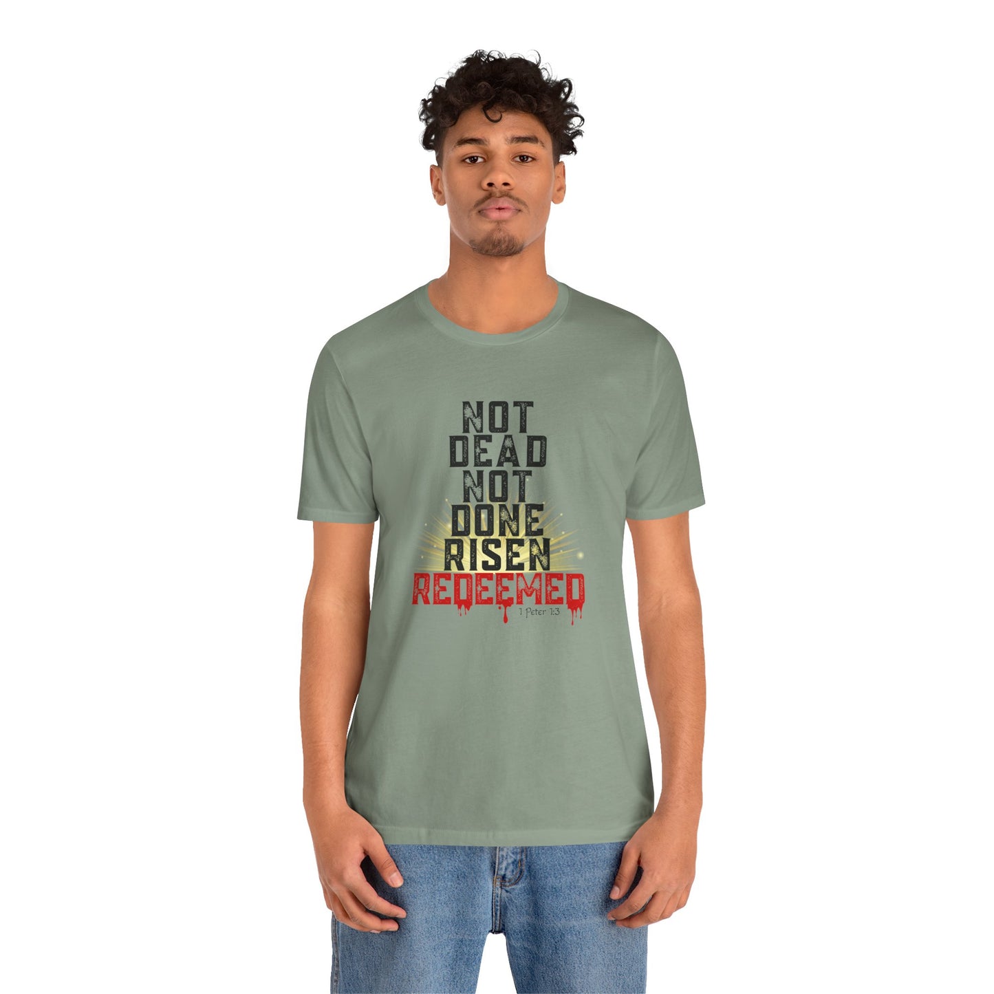 Risen & Redeemed Bold Bella Canvas Men's T-Shirt | 1 Peter 1:3 Christian Tee