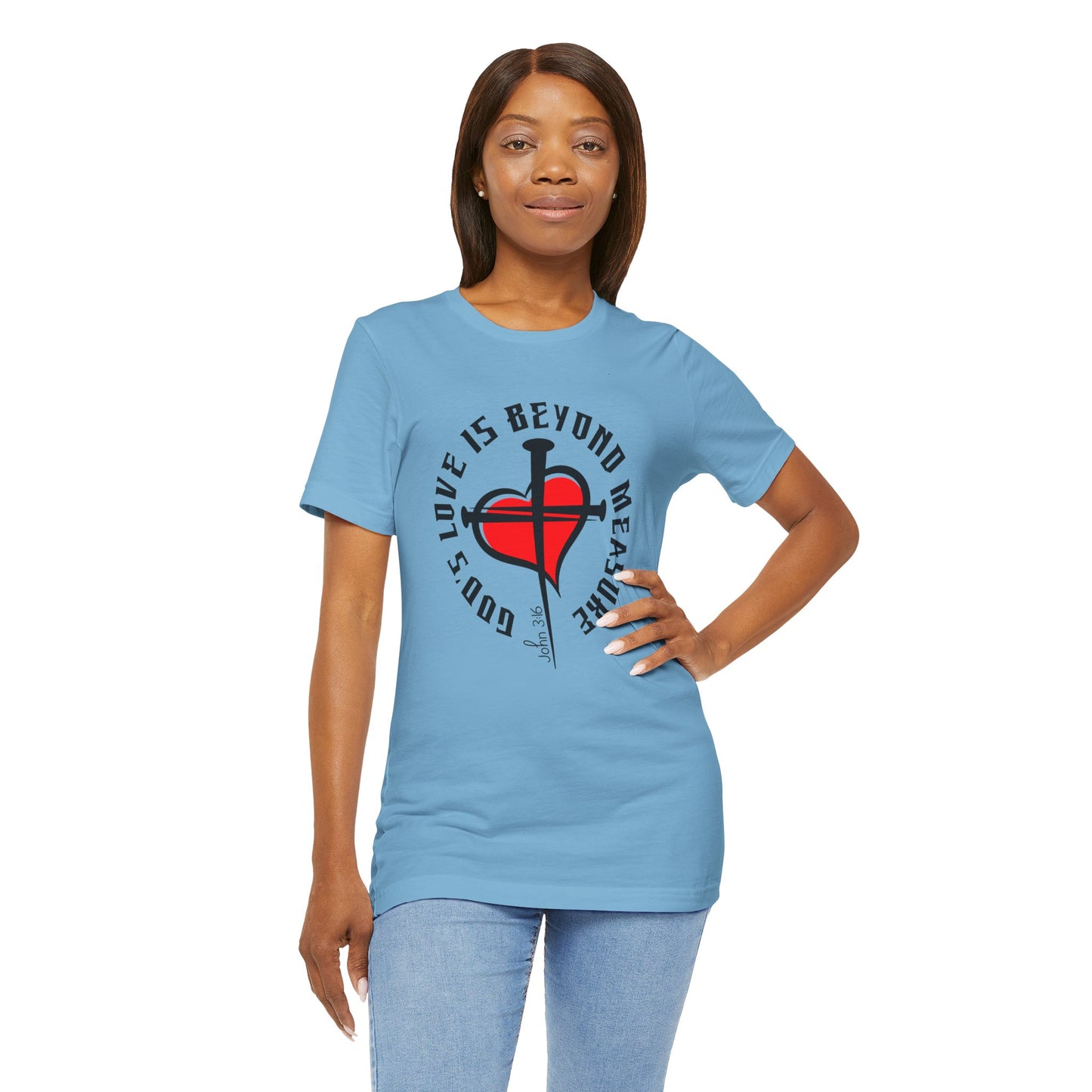 Love Beyond Measure Nail Cross Bella Canvas T-Shirt | John 3:16 Unisex Scripture Art Tee