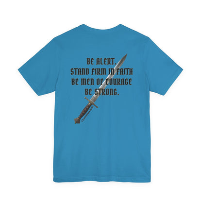 Be Alert – 1 Corinthians 16:13 Christian Men’s T-Shirt | Stand Firm in Faith, Be Courageous, Be Strong