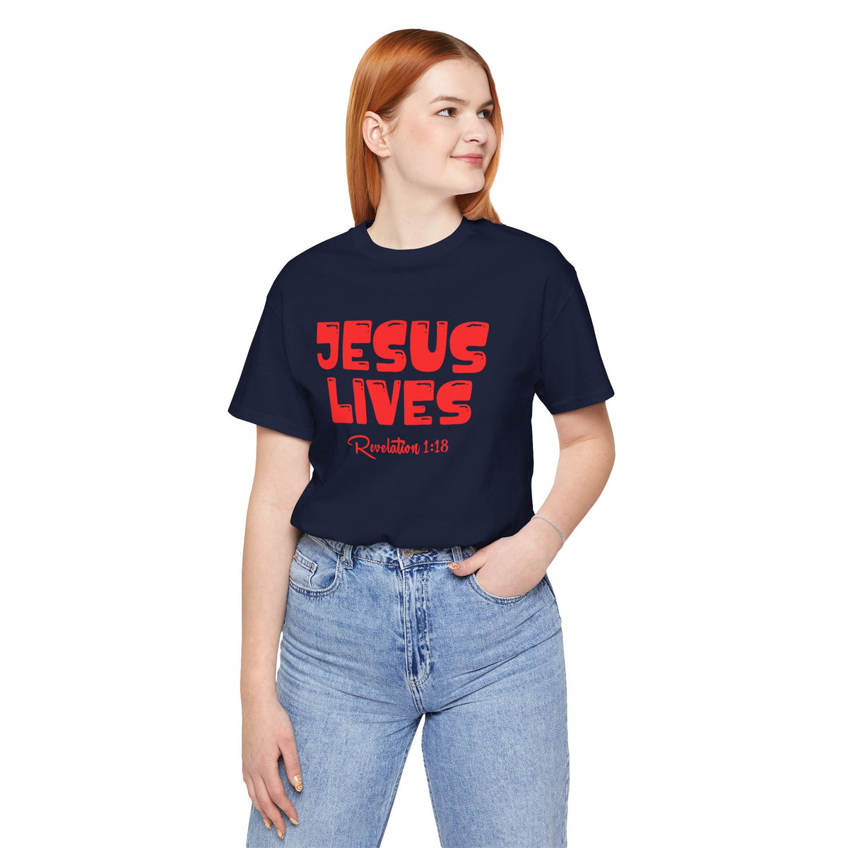 Jesus Lives Revelation 1:18 Bella Canvas T-Shirt | Red Letter Bible Verse Tee