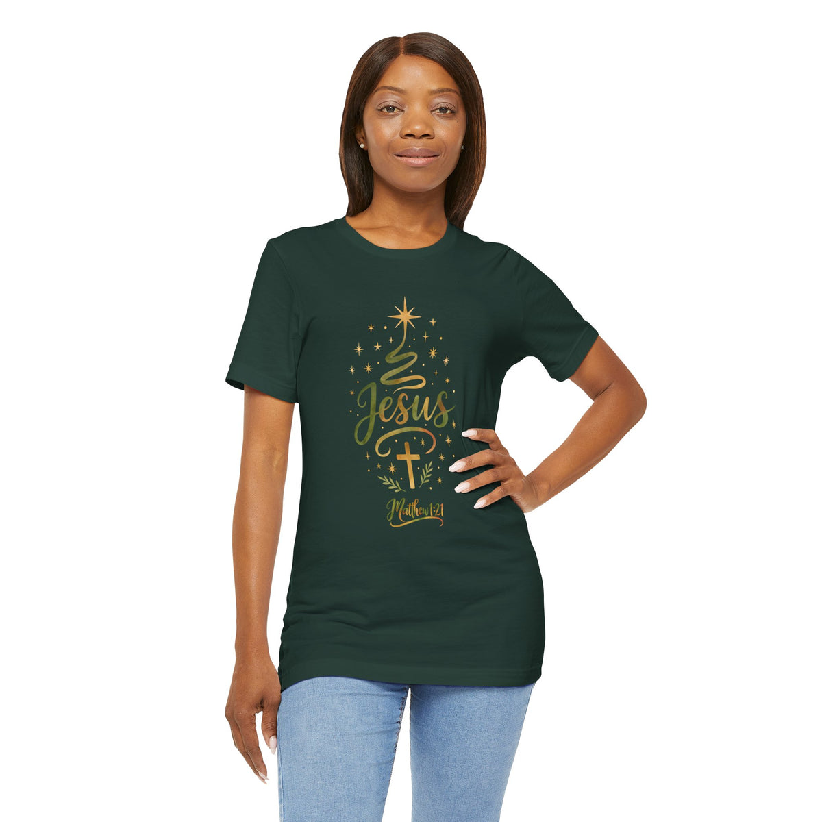 Jesus – He Will Save His People Bella Canvas T-Shirt | Matthew 1:21 Christmas T-Shirt