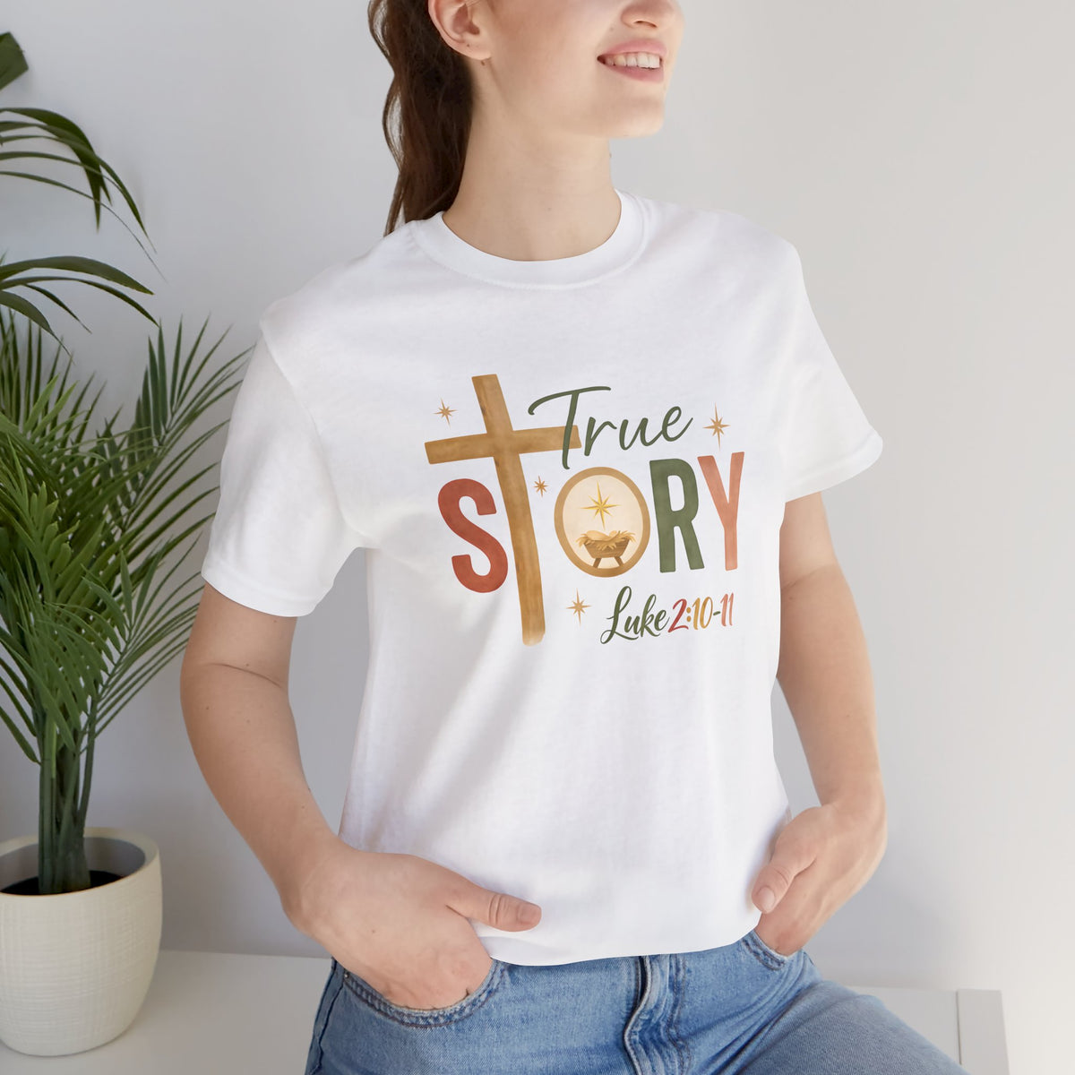 True Story – A Savior Is Born Bella Canvas Christmas T-Shirt | Luke 2:10–11 Scripture Art Tee