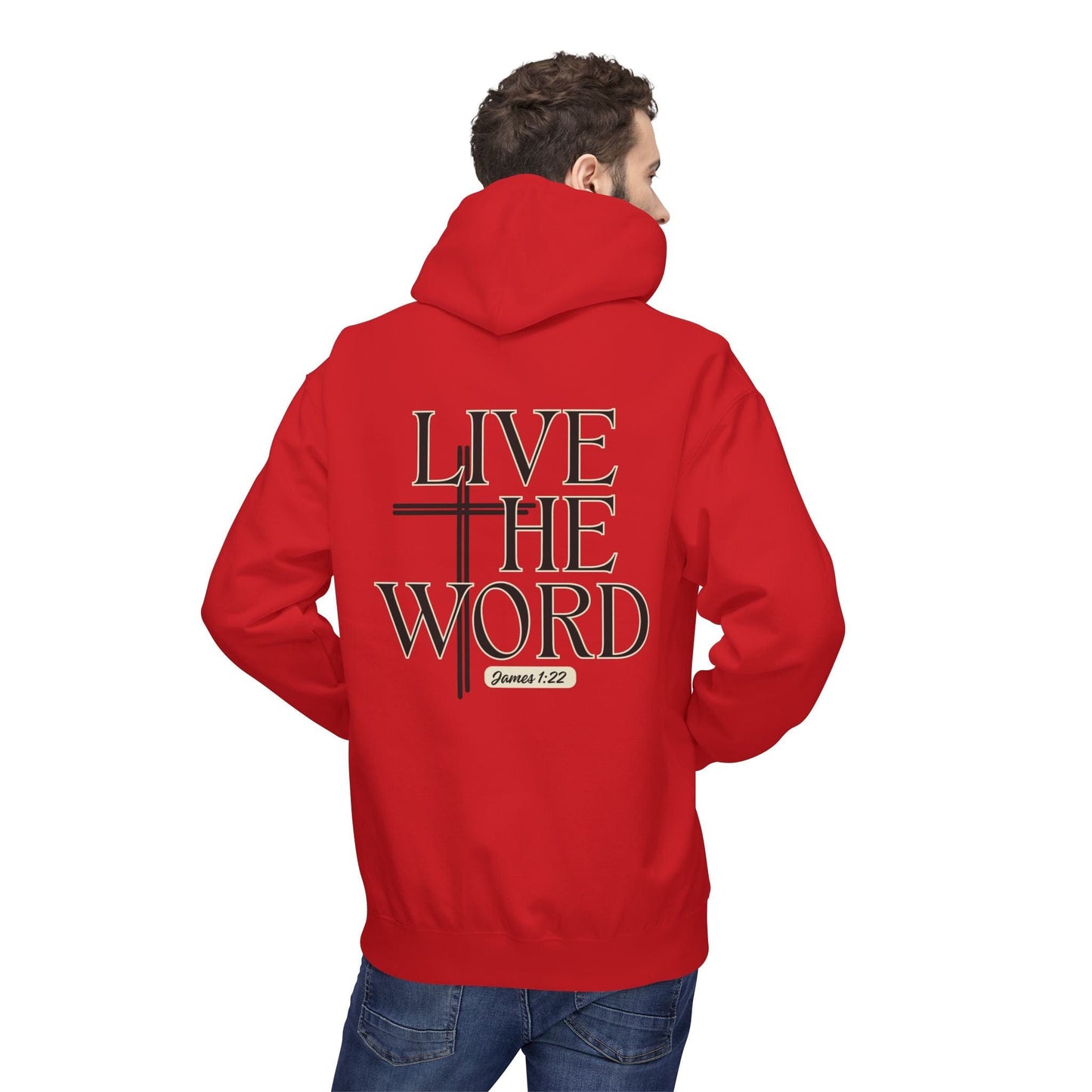 Live the Word Men’s Hoodie | James 1:22 Christian Cross Edition