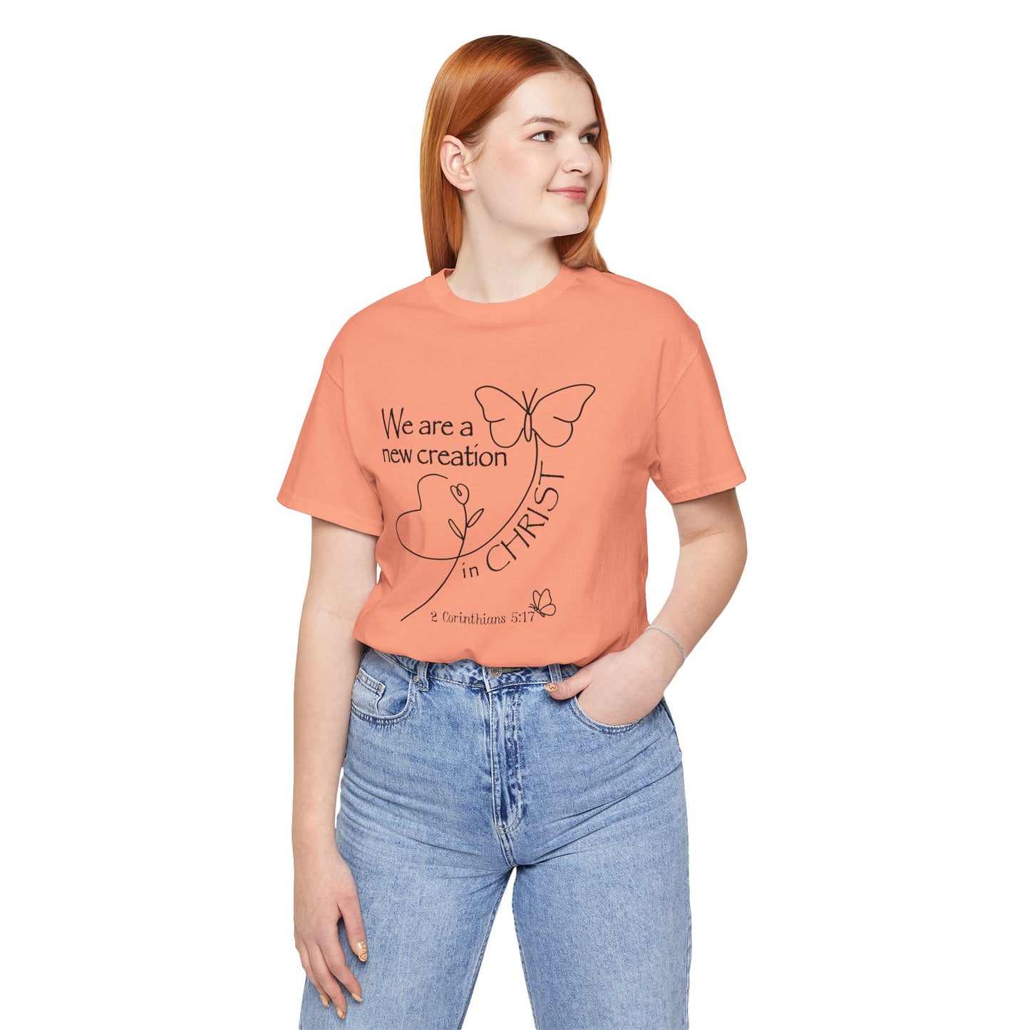 New Creation Butterfly Bella Canvas T‑Shirt | 2 Corinthians 5:17 Bible Verse Tee