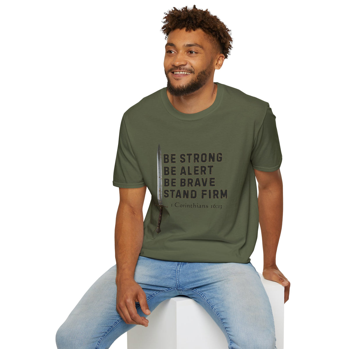 Be Strong Gildan Softstyle Unisex T-Shirt | 1 Corinthians 16:13 Men's Bible Verse Tee