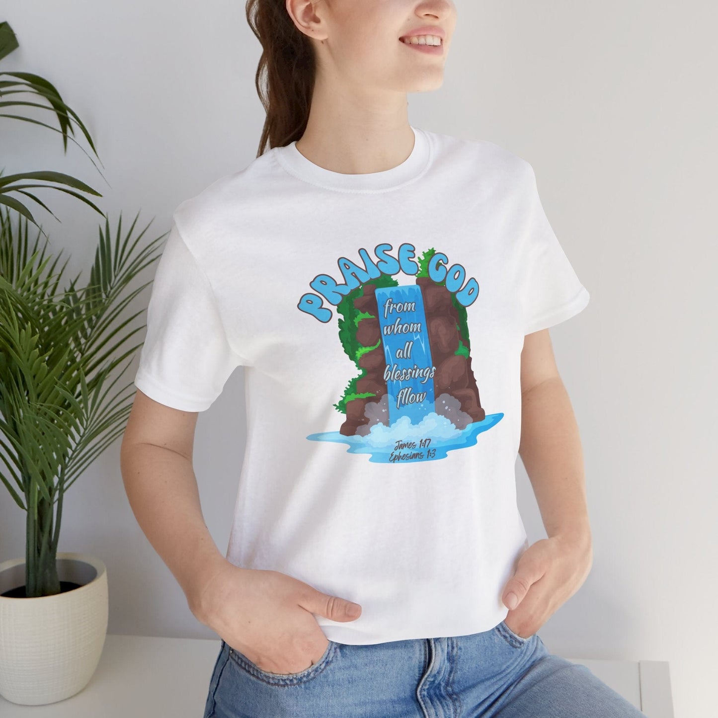 Praise God– Ephesians 1:3 & James 1:17 Blessings Flow T-Shirt (Bold Edition)