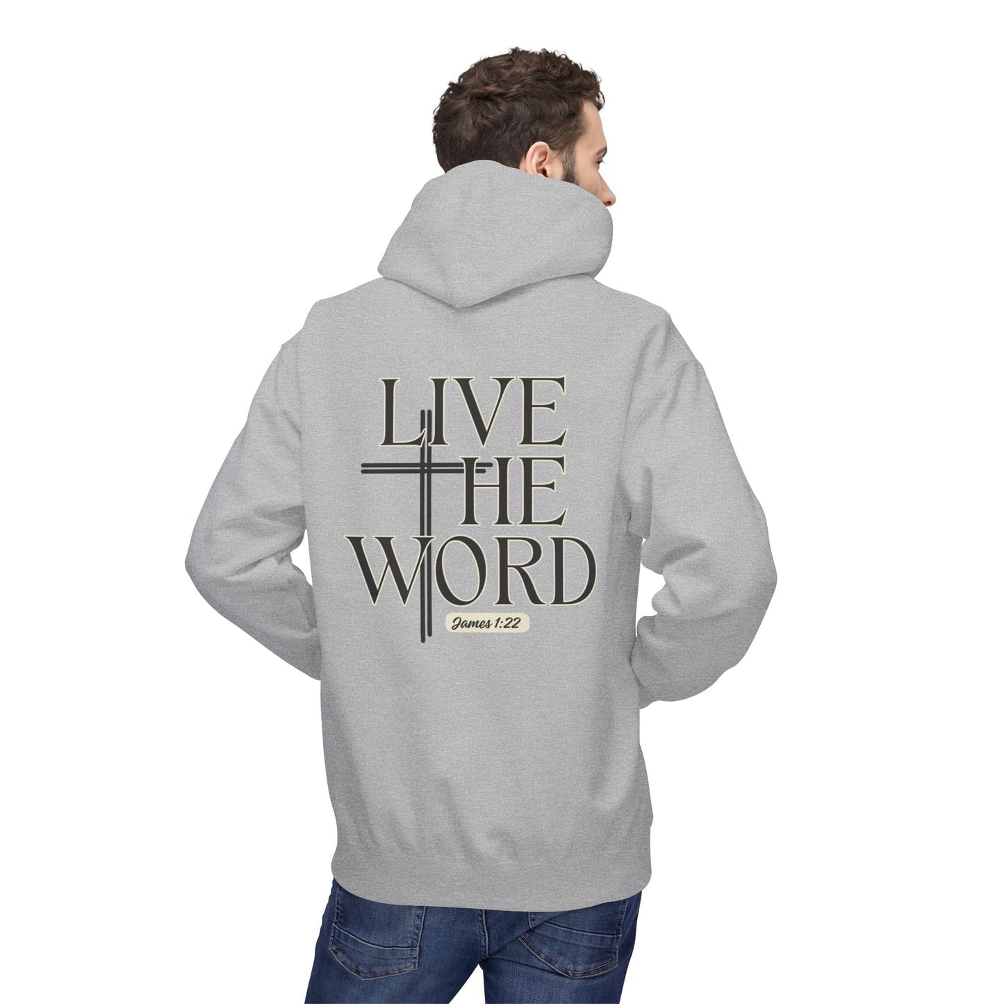 Live the Word Men’s Hoodie | James 1:22 Christian Cross Edition