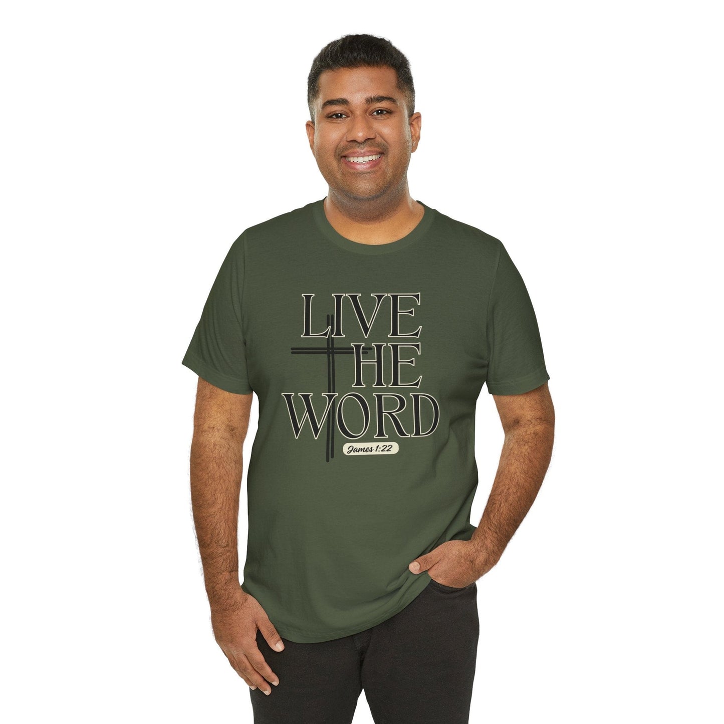 Live the Word Bella Canvas T-Shirt | James 1:22 Cross-Centered Edition